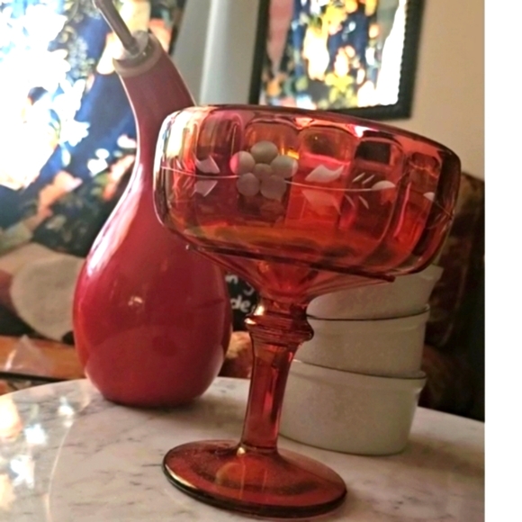 Bohemia cut to clear Floral crystal stemware Red dish - Picture 6 of 8